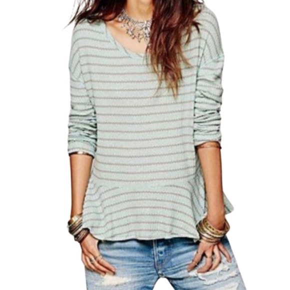 Free People Tops - We The Free Free People Striped Waffle Knit Peplum Thermal Top Green XS